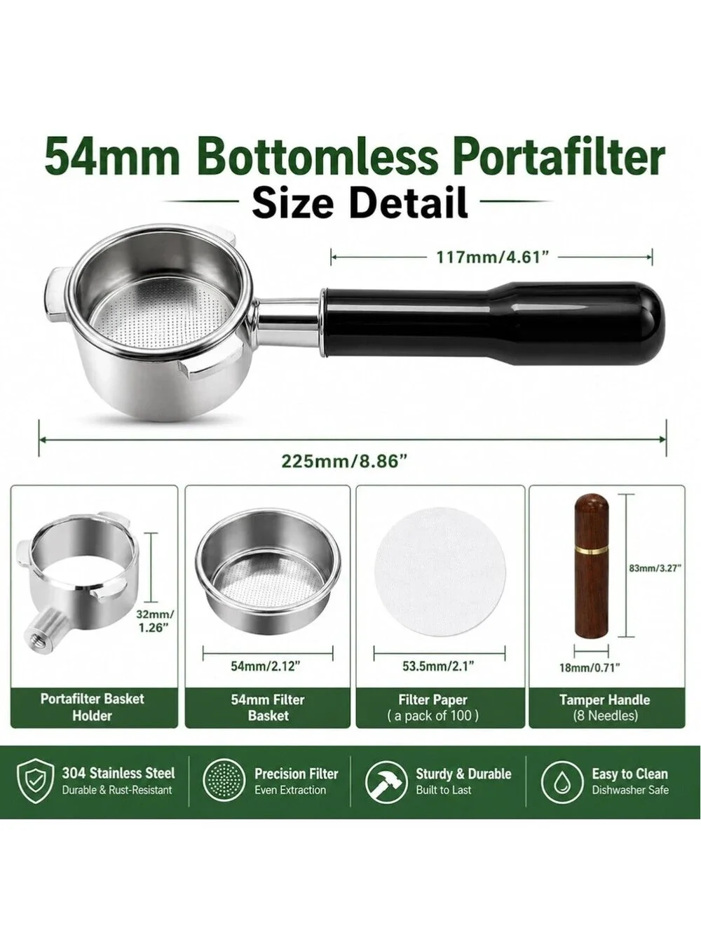54mm Bottomless Portafilter Kit with WDT Tool for Breville Espresso Machines